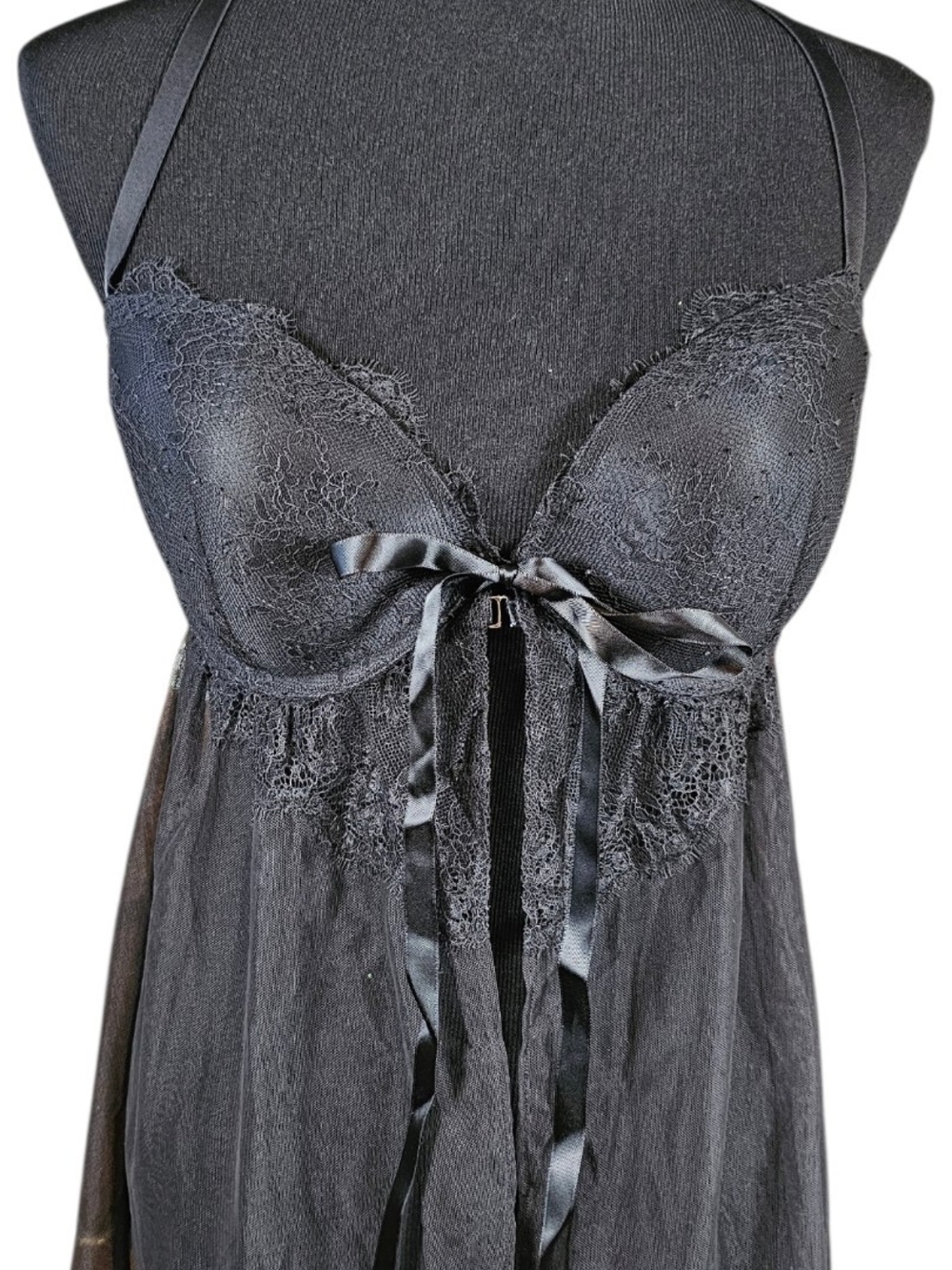 Victoria's Secret 36DD Black Lace Babydoll Chemise Teddy Lingerie - Picture 2 of 5